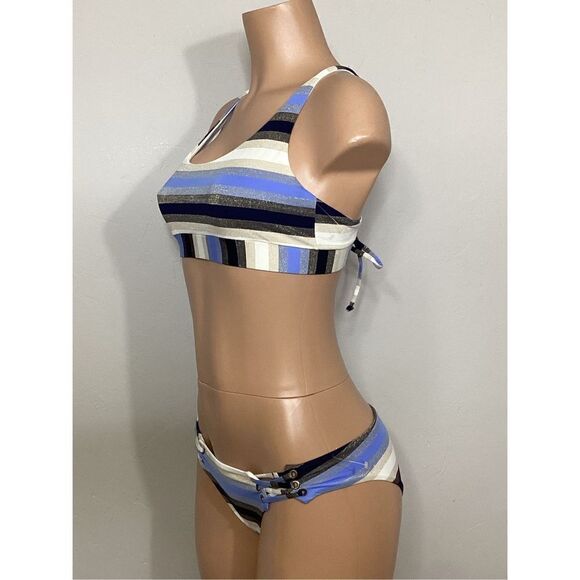 New. PILYQ blue stripe bikini set. L-top/S-bottom - Picture 5 of 9